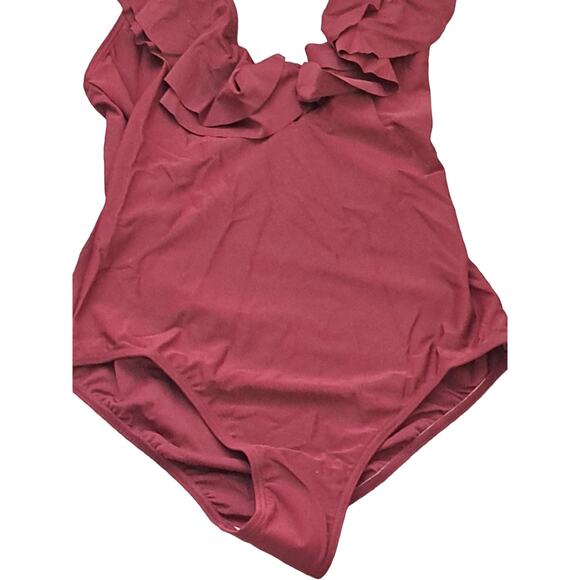 NWT Sun & Sea Burgundy Ruffle Halter Swimsuit Size 6 - Picture 6 of 10